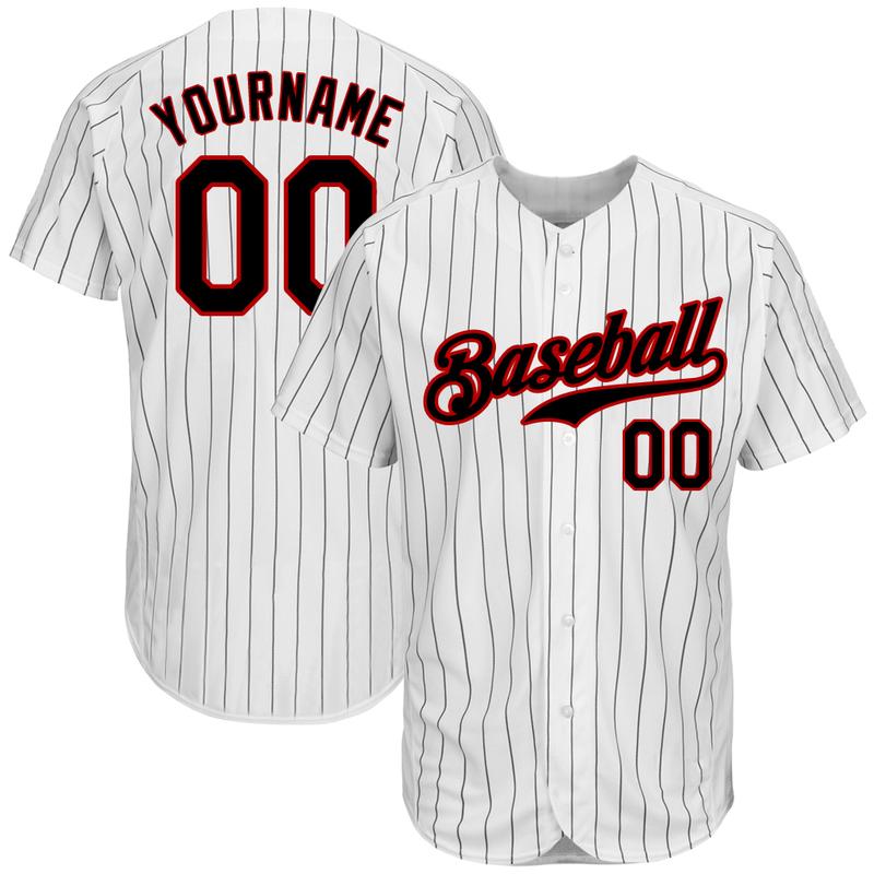 Custom Baseball Jersey White Red Pinstripe Red-White Authentic Men's Size:XL