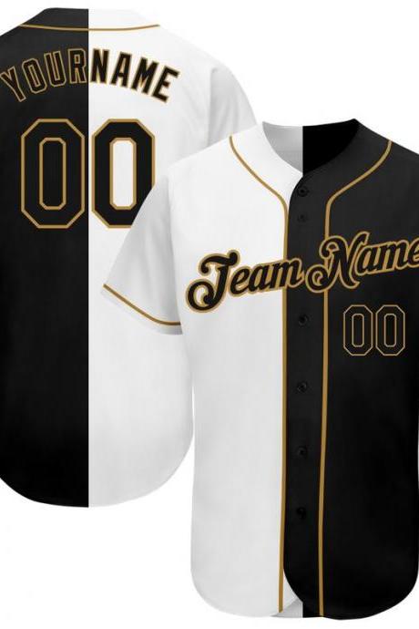 Custom White-black Old Gold Authentic Split Fashion Baseball Jersey