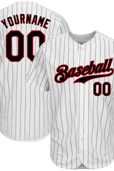 Custom White Black Pinstripe Black-red Authentic Baseball Jersey