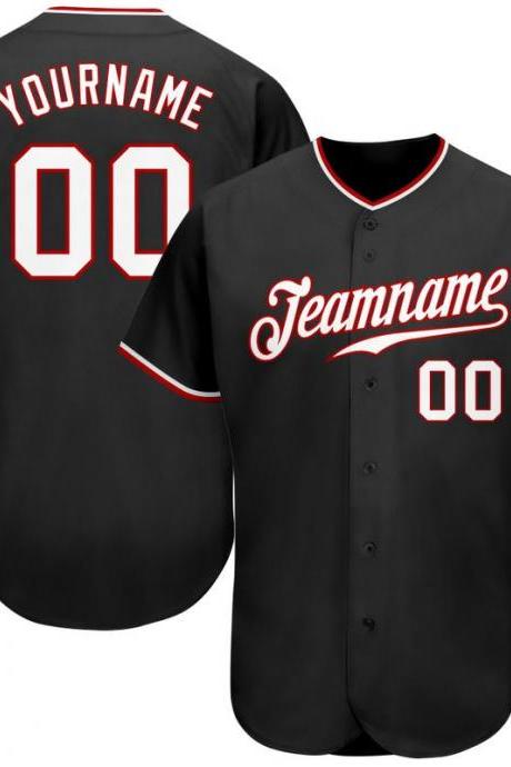 Custom Black White-red Authentic Baseball Jersey